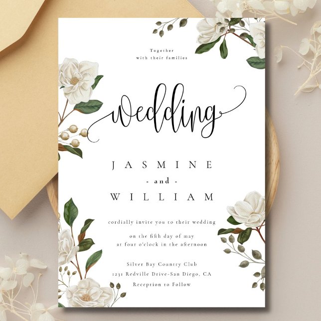 Magnolia Modern Wedding Invitation (Creator Uploaded)