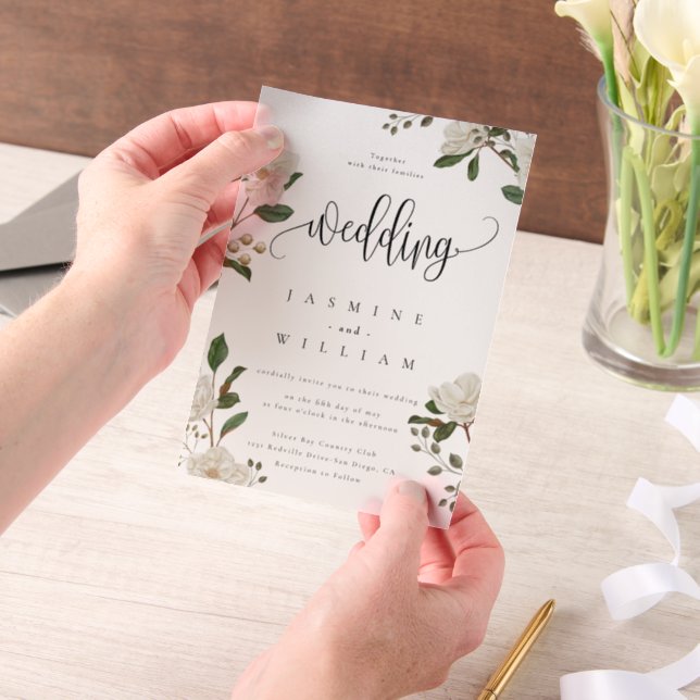 Magnolia Modern Wedding  Vellum Invitations (Handheld)