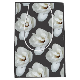 Magnolia on dark grey medium gift bag