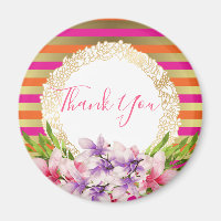 Magnolia on Pink & Faux Gold Stripes Thank You