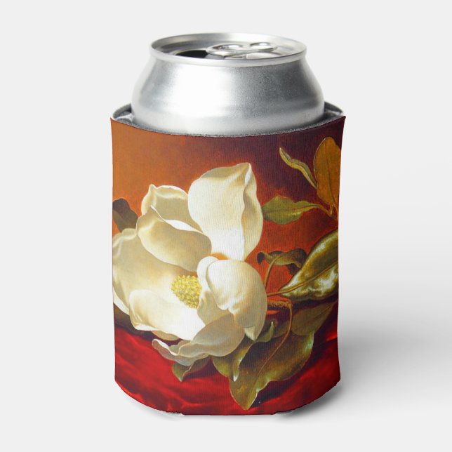 Magnolia on Red Velvet Martin Johnson Heade Can Cooler (Can Front)