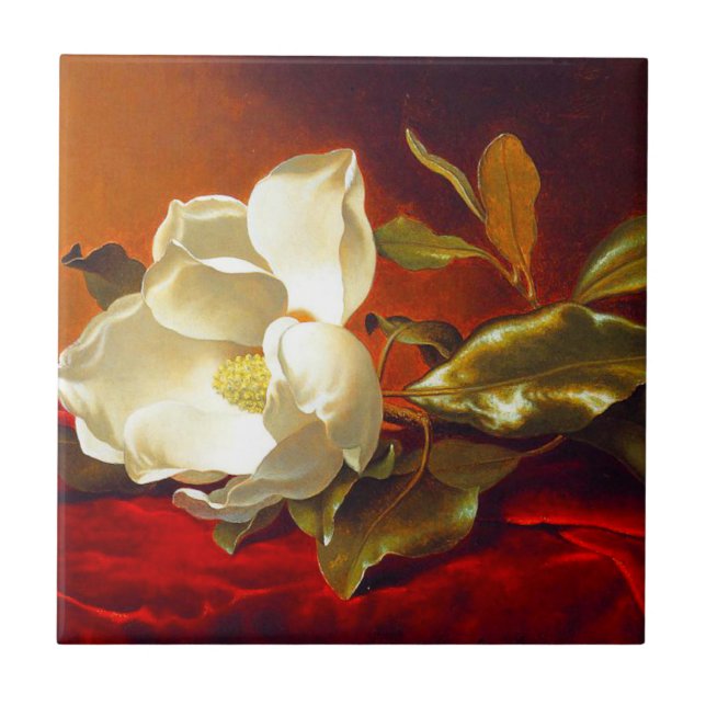 Magnolia on Red Velvet Martin Johnson Heade Ceramic Tile (Front)
