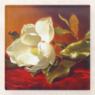 Magnolia on Red Velvet Martin Johnson Heade Glass Coaster