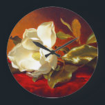 Magnolia on Red Velvet Martin Johnson Heade Large Clock<br><div class="desc">Clock featuring Martin Johnson Heade’s oil painting A Magnolia on Red Velvet (1885-95). A beautiful white magnolia rests upon red velvet. A marvellous gift for floral art lovers and American art enthusiasts!</div>