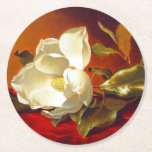 Magnolia on Red Velvet Martin Johnson Heade Round Paper Coaster<br><div class="desc">Paper Coasters featuring Martin Johnson Heade’s oil painting A Magnolia on Red Velvet (1885-95). A beautiful white magnolia rests upon red velvet. A marvellous gift for floral art lovers and American art enthusiasts!</div>