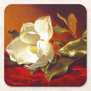Magnolia on Red Velvet Martin Johnson Heade Square Paper Coaster