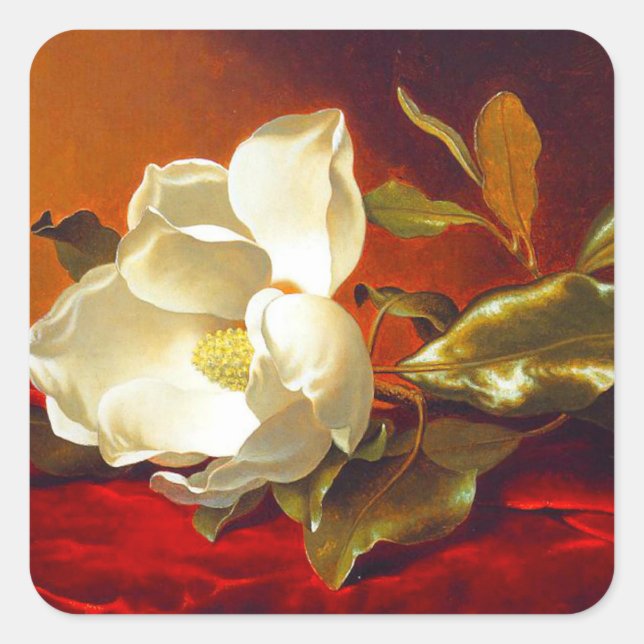 Magnolia on Red Velvet Martin Johnson Heade Square Sticker (Front)