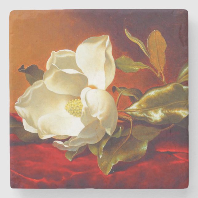 Magnolia on Red Velvet Martin Johnson Heade Stone Coaster (Front)