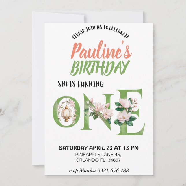 magnolia ONE baby birthday invite (Front)