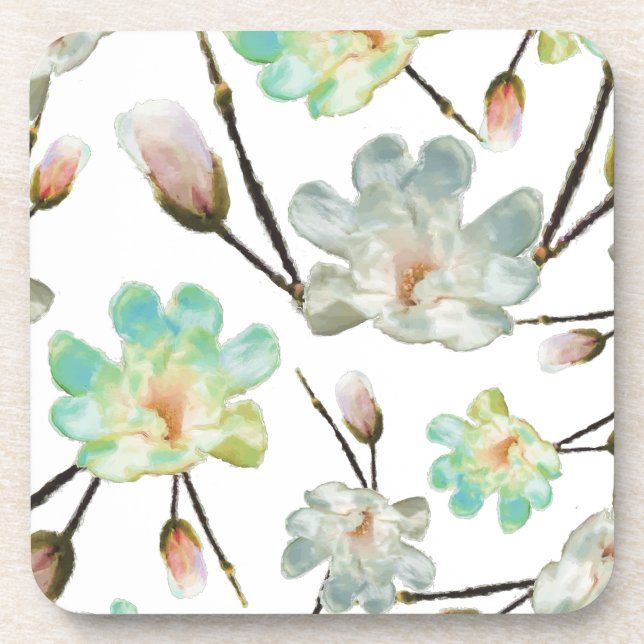 Magnolia Pattern Hard Plastic Coasters (Front)