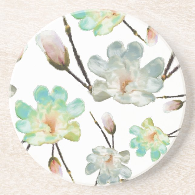 Magnolia Pattern Sandstone Coaster (Front)