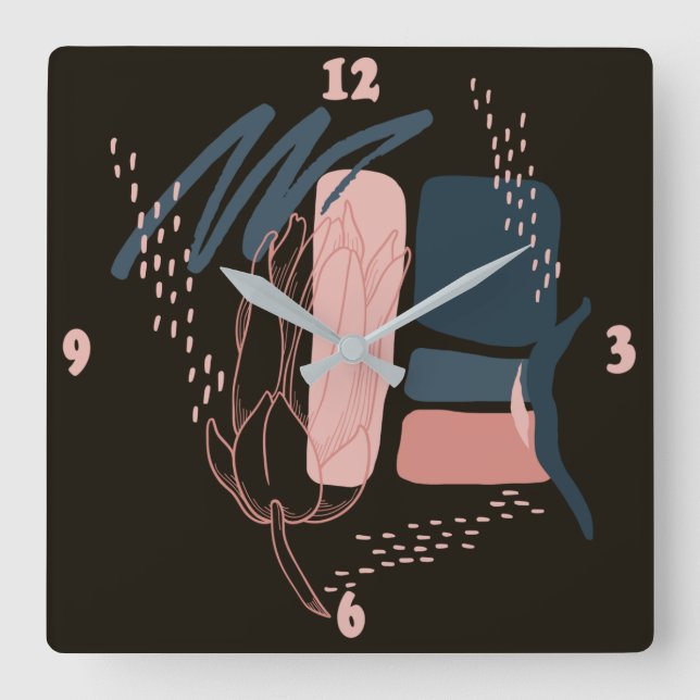 Magnolia Pink Bloom Minimal Abstract Square Wall Clock (Front)