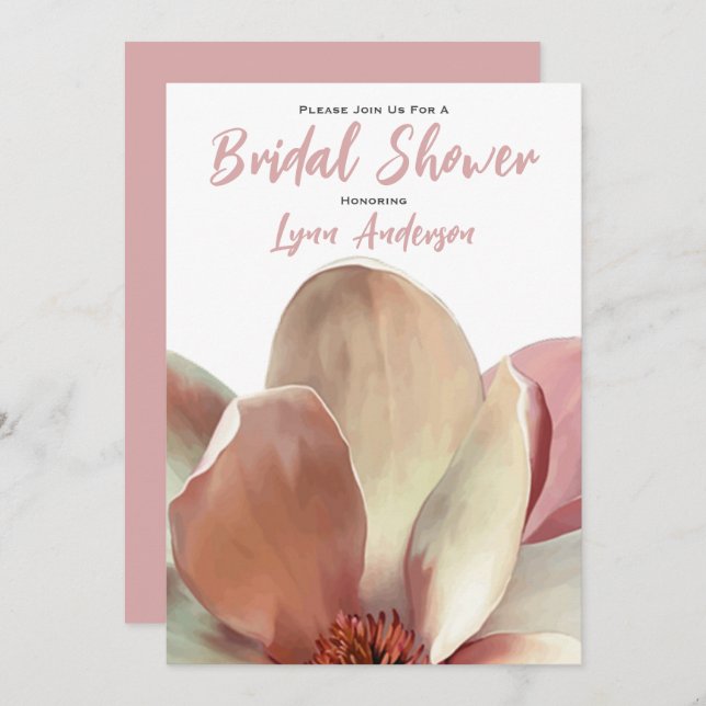 Magnolia Pink Blush Bridal Shower Invitation (Front/Back)