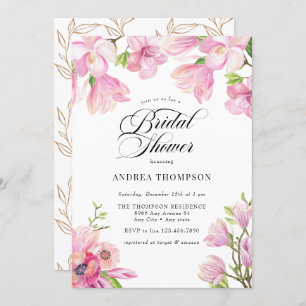  Magnolia   Pink Floral Bridal Shower  Invitation