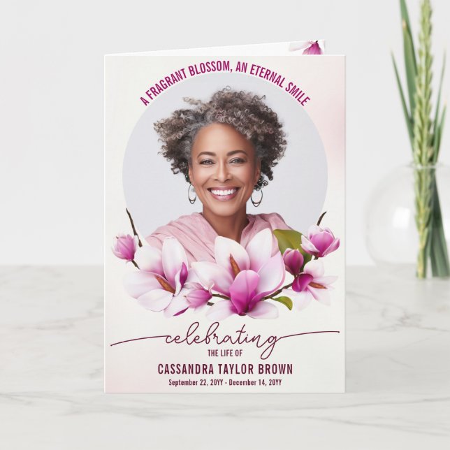 Magnolia Pink Floral Funeral Folded Program (Front)