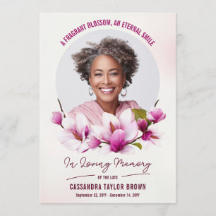 Magnolia Pink Floral Funeral Prayer Card