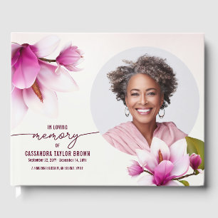 Magnolia Pink Floral Memorial Guest Book