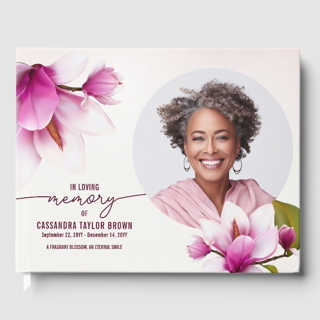 Magnolia Pink Floral Memorial Guest Book (Front)