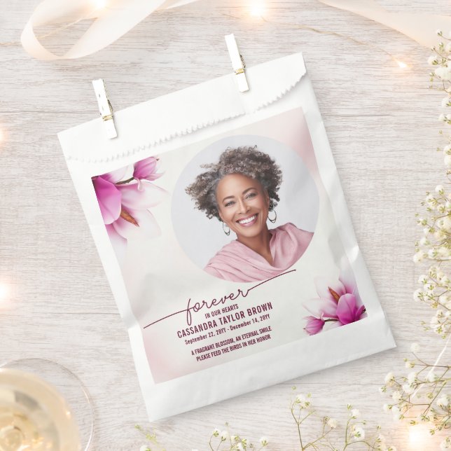 Magnolia Pink Floral Memorial Thank You Favour Bag (Clipped)