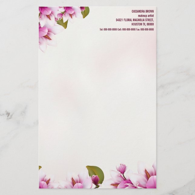 Magnolia Pink Floral Personalised Stationery (Front)