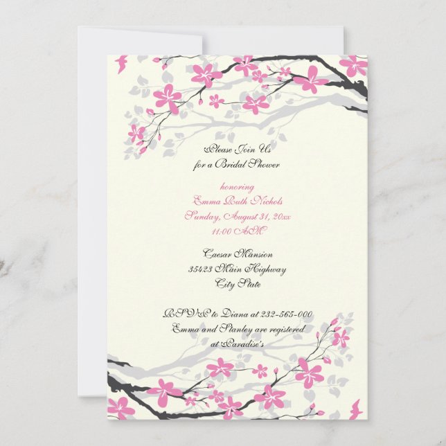 Magnolia pink flowers bridal shower invitation (Front)