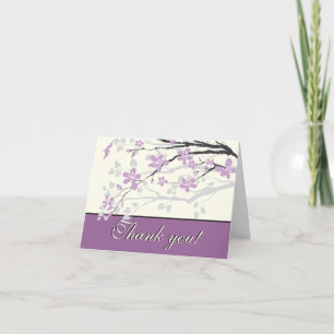 Magnolia purple flowers wedding Thank you card