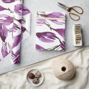 Magnolia Purple Violet Watercolor Wrapping Paper