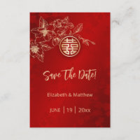 Magnolia Red Chinese Wedding Save The Date Card