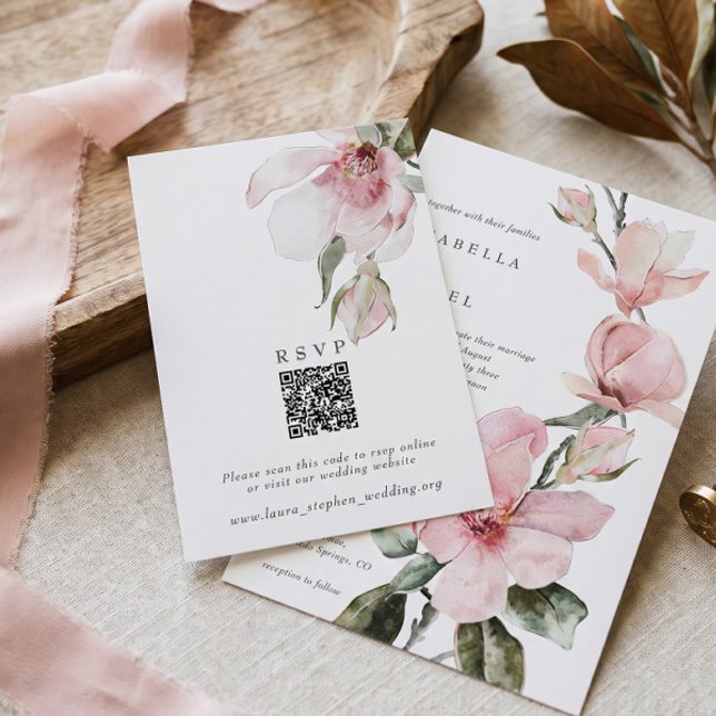 Magnolia RSVP Online QR Code Wedding Website Card (Creator Uploaded)