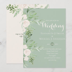 Magnolia Sage Green Floral Wedding Invites
