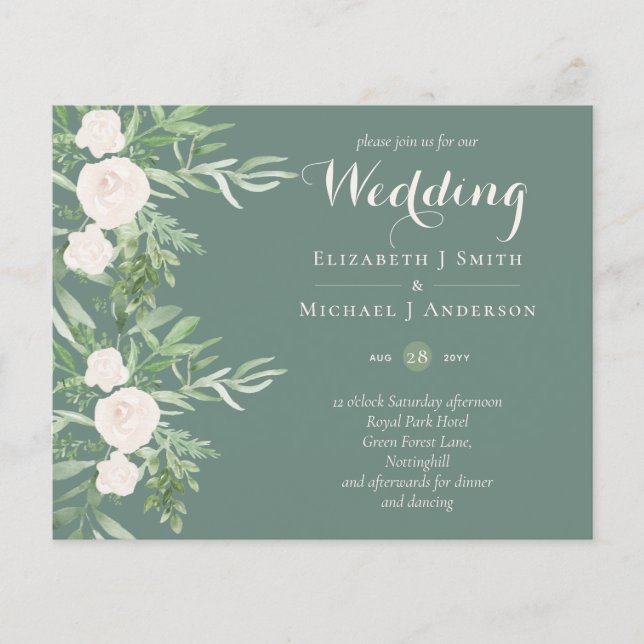 Magnolia Sage Green Floral Wedding Invites BUDGET  Flyer (Front)