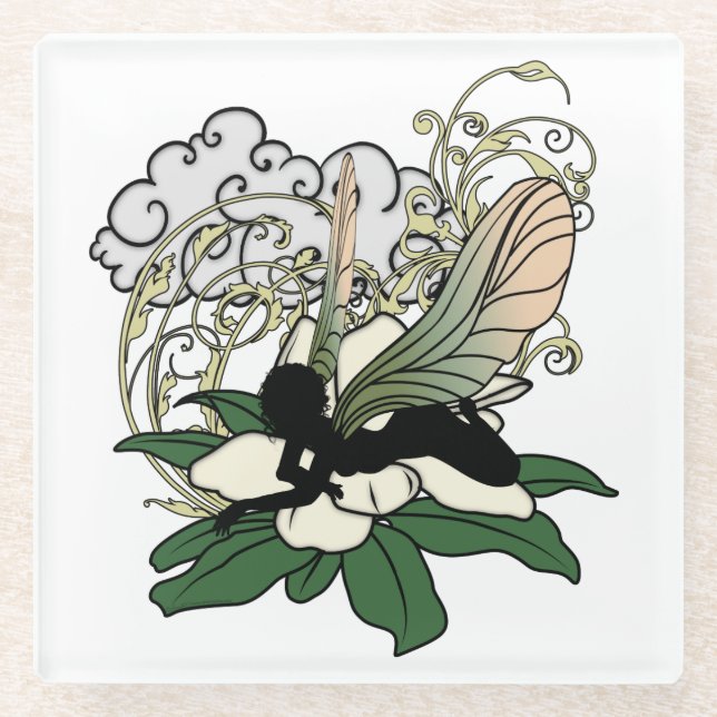 Magnolia Shadow Fairy Glass Coaster (Front)