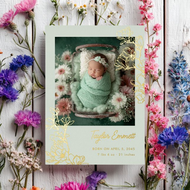 Magnolia Spring Baby Birth Foil Announcement (Creator Uploaded)