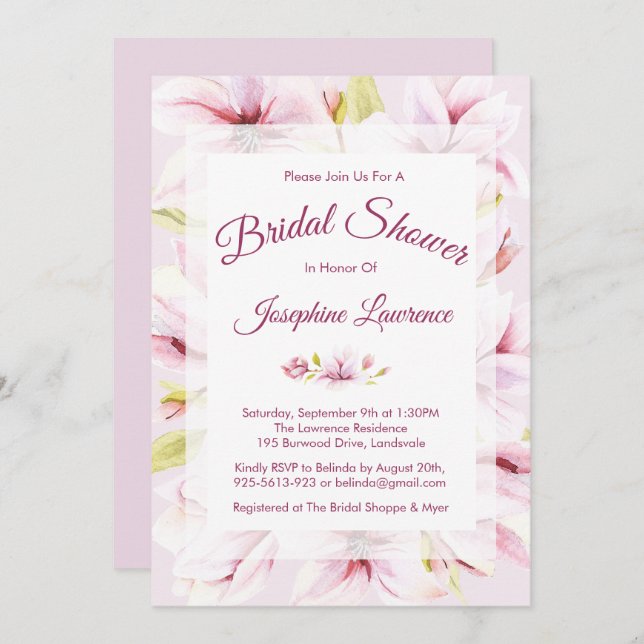 Magnolia Spring Floral Bridal Shower Invitations (Front/Back)