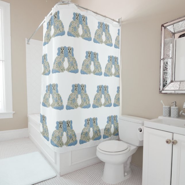 Magnolia Staffordshire Dogs Ginger jars Shower Curtain (In Situ)