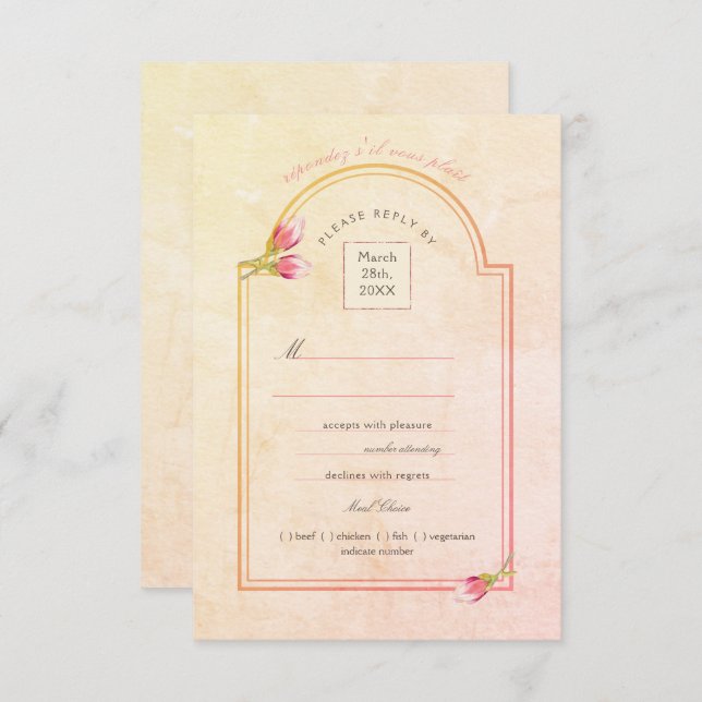 Magnolia Sunset Peach Watercolor RSVP Invitation (Front/Back)
