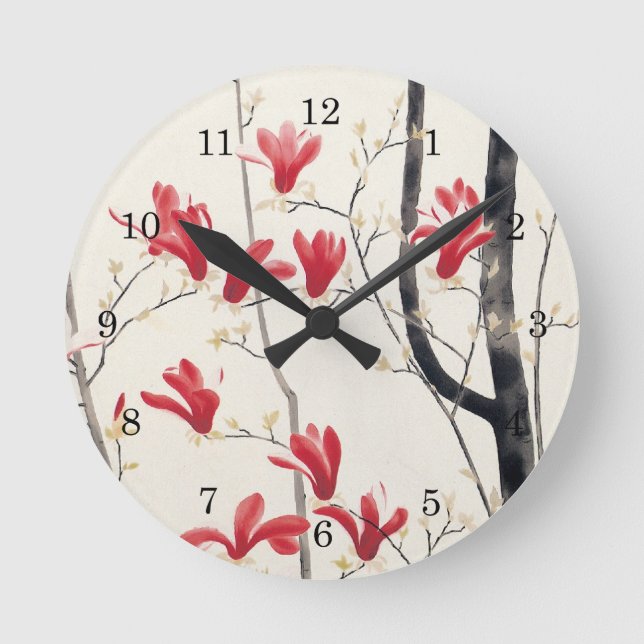 Magnolia Tree by Kobayashi Kokei, Japanese Art Round Clock (Front)