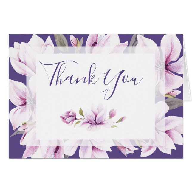 Magnolia Violet Watercolor Floral Thank You Card (Front Horizontal)