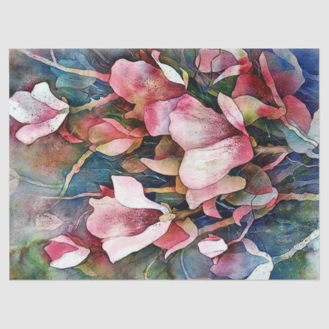 Magnolia Watercolor Art Decoupage Tissue Paper (Front)