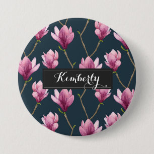 Magnolia Watercolor Floral Pattern 7.5 Cm Round Badge