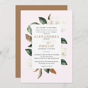 Magnolia Wedding Invitation   Blush Pink