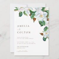 Magnolia Wedding Invitations Southern White Flower