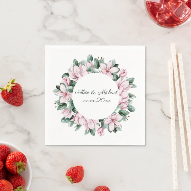 Magnolia wedding personalise   napkin (Insitu)
