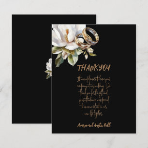 Magnolia Wedding Rings Gold and Black Wedding Thank You Card