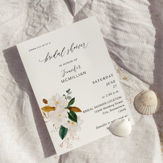 Magnolia White Floral Bridal Shower Invitation (Creator Uploaded)