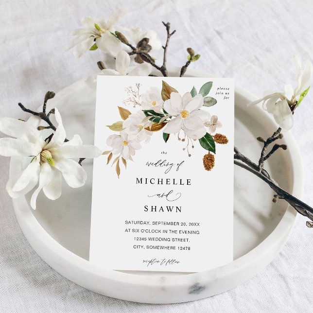 Magnolia White Floral Wedding Invitation (Creator Uploaded)