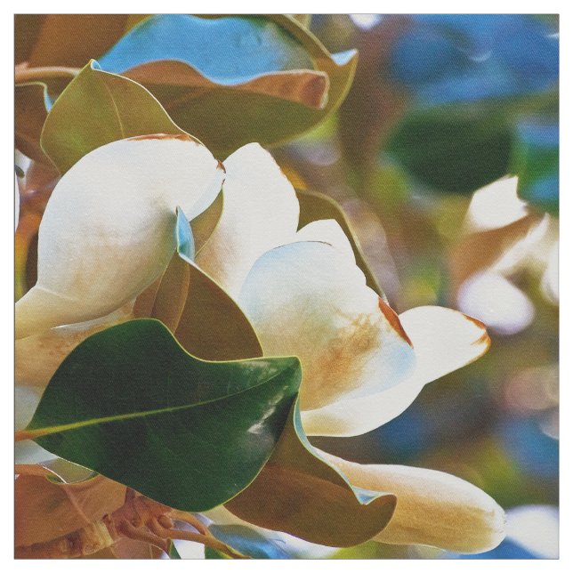 Magnolia White Flowers Fabric (Swatch)