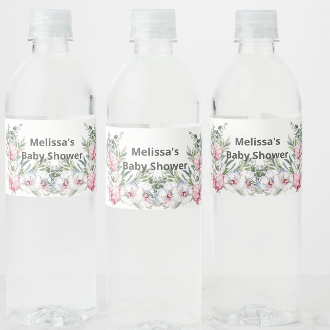 Magnolia white pink blush personalise water bottle label (Creator Uploaded)