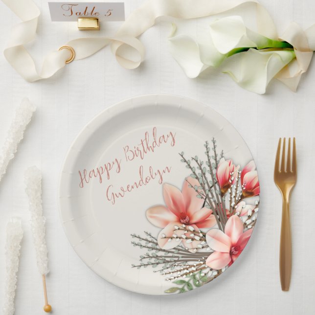 Magnolia Willow Birthday Party Paper Plates (Wedding)