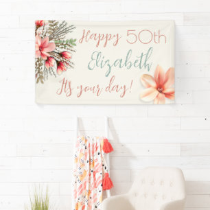 Magnolia Willow Floral Birthday Party Wall Banner
